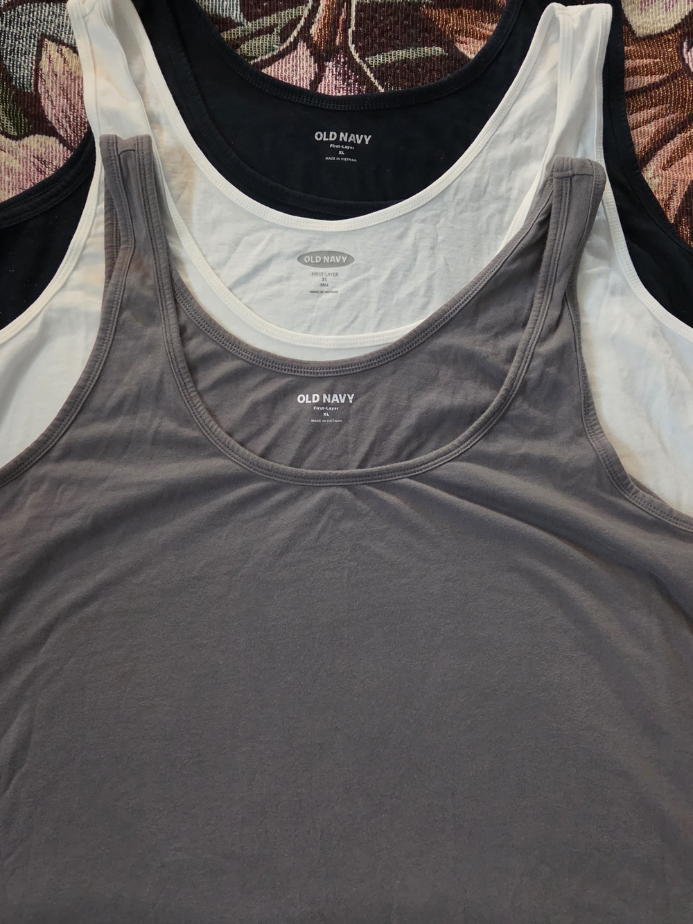3 Old Navy Scoop Neck Tank Navy Blue, White, and Gray + Lt Blue Ribbed V-neck